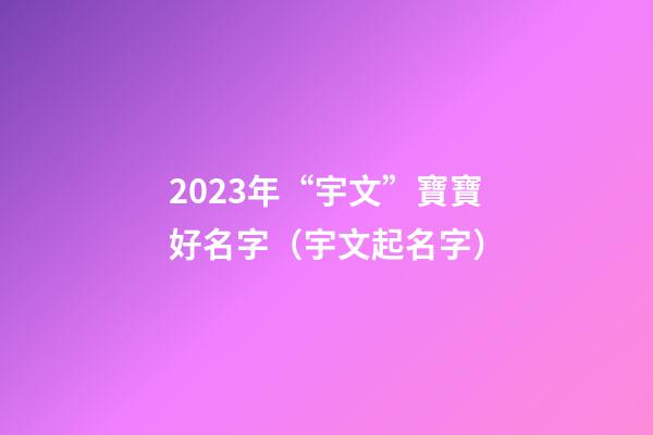 2023年“宇文”寶寶好名字（宇文起名字）
