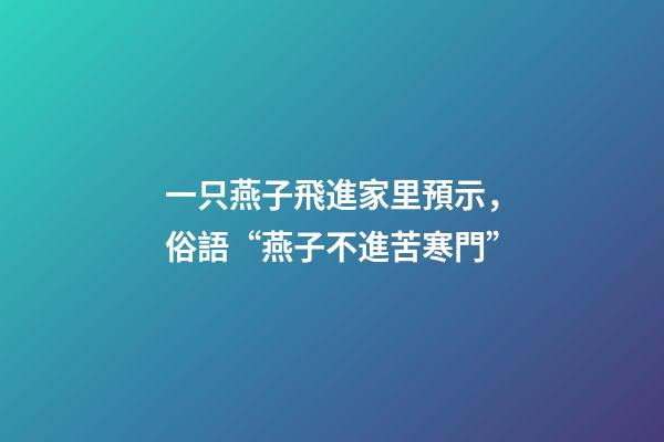 一只燕子飛進家里預示，俗語“燕子不進苦寒門”-第1張-觀點-玄機派