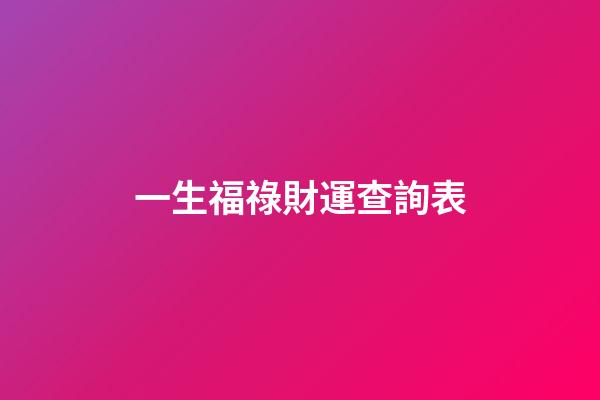 一生福祿財運查詢表