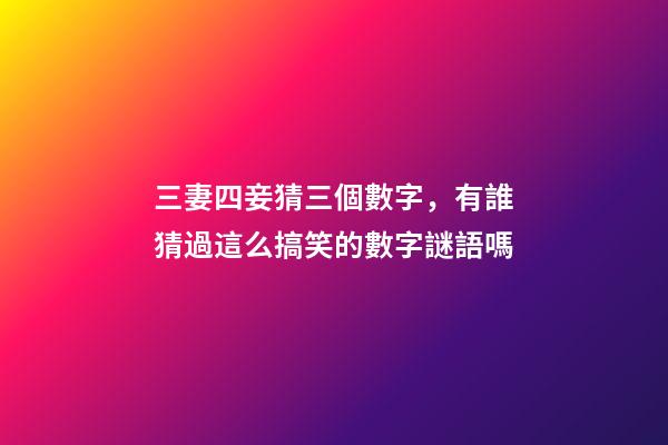 三妻四妾猜三個數字，有誰猜過這么搞笑的數字謎語嗎-第1張-觀點-玄機派