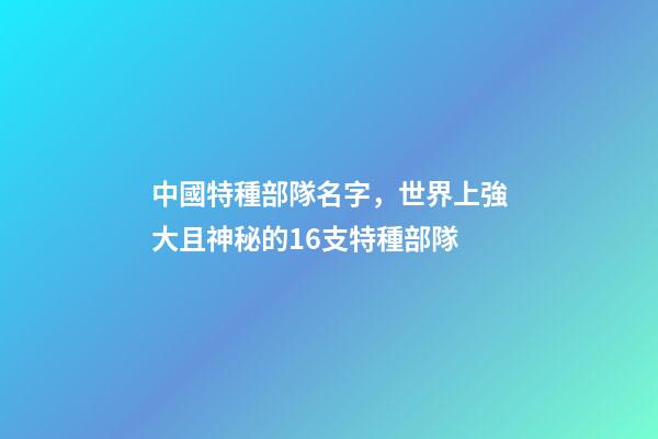 中國特種部隊名字，世界上強大且神秘的16支特種部隊-第1張-觀點-玄機派