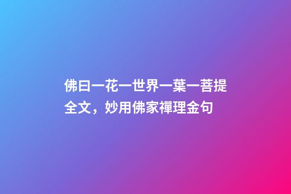 佛曰一花一世界一葉一菩提全文，妙用佛家禪理金句-第1張-觀點-玄機派