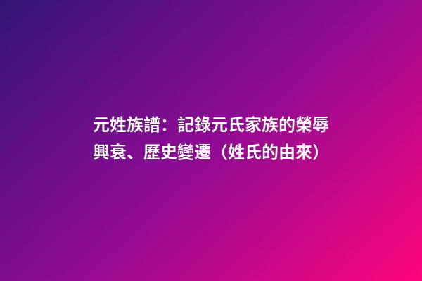 元姓族譜：記錄元氏家族的榮辱興衰、歷史變遷（姓氏的由來）