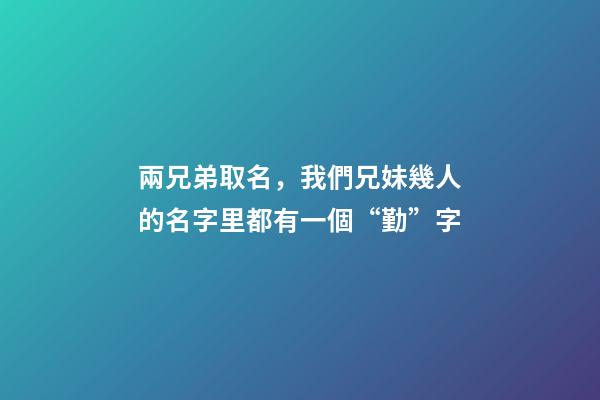 兩兄弟取名，我們兄妹幾人的名字里都有一個“勤”字-第1張-觀點-玄機派
