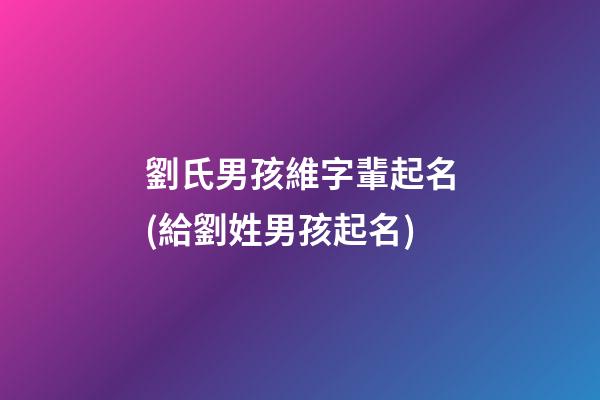 劉氏男孩維字輩起名(給劉姓男孩起名)