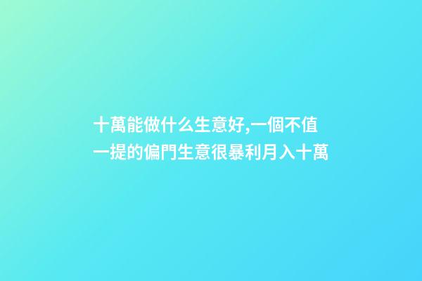 十萬能做什么生意好,一個不值一提的偏門生意很暴利月入十萬-第1張-觀點-玄機派