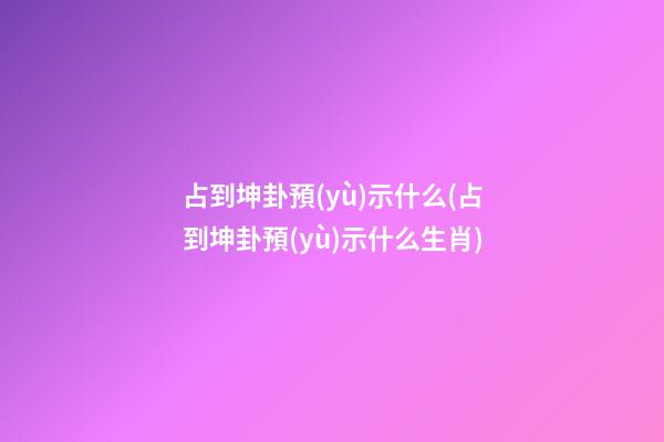 占到坤卦預(yù)示什么(占到坤卦預(yù)示什么生肖)