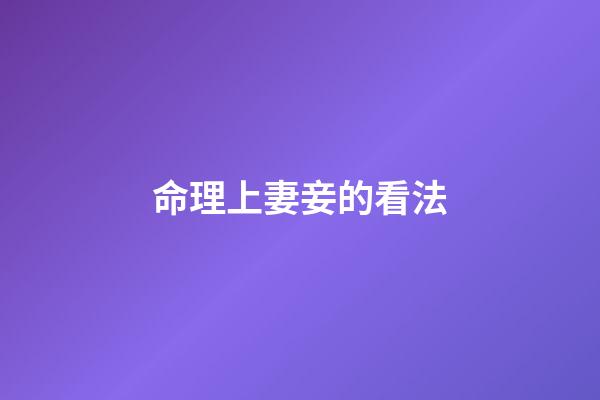 命理上妻妾的看法