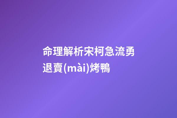 命理解析宋柯急流勇退賣(mài)烤鴨