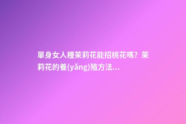 單身女人種茉莉花能招桃花嗎？茉莉花的養(yǎng)殖方法（怎樣種植茉莉花才多花）