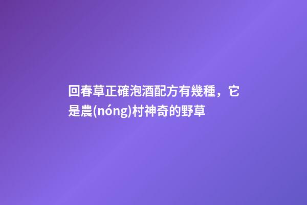 回春草正確泡酒配方有幾種，它是農(nóng)村神奇的野草-第1張-觀點(diǎn)-玄機(jī)派