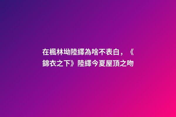 在楓林坳陸繹為啥不表白，《錦衣之下》陸繹今夏屋頂之吻