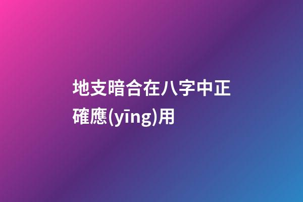 地支暗合在八字中正確應(yīng)用