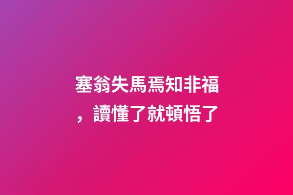 塞翁失馬焉知非福，讀懂了就頓悟了-第1張-觀點-玄機派