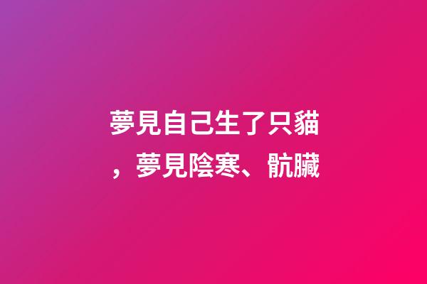 夢見自己生了只貓，夢見陰寒、骯臟-第1張-觀點-玄機派