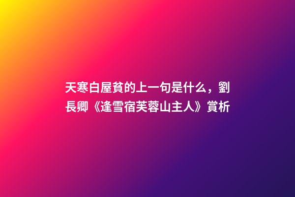 天寒白屋貧的上一句是什么，劉長卿《逢雪宿芙蓉山主人》賞析-第1張-觀點-玄機派