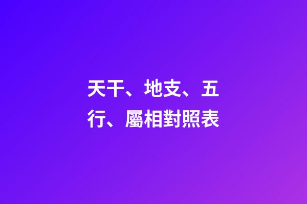 天干、地支、五行、屬相對照表