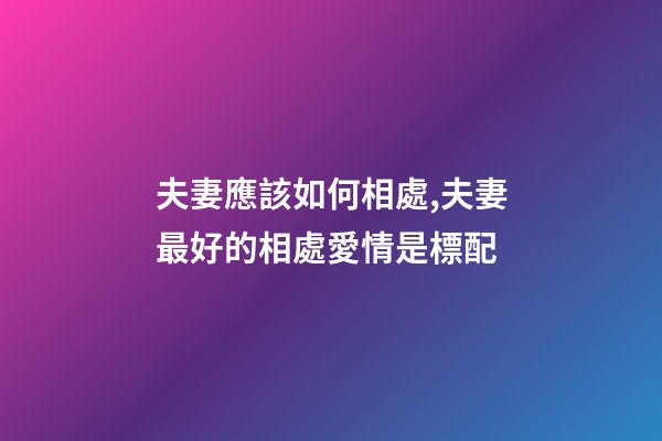 夫妻應該如何相處,夫妻最好的相處愛情是標配-第1張-觀點-玄機派