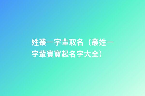 姓叢一字輩取名（叢姓一字輩寶寶起名字大全）