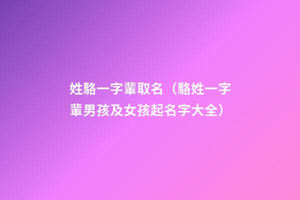 姓駱一字輩取名（駱姓一字輩男孩及女孩起名字大全）