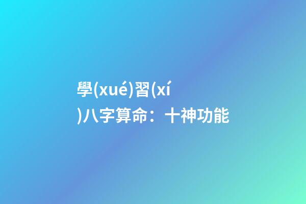 學(xué)習(xí)八字算命：十神功能