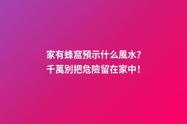 家有蜂窩預示什么風水？千萬別把危險留在家中！