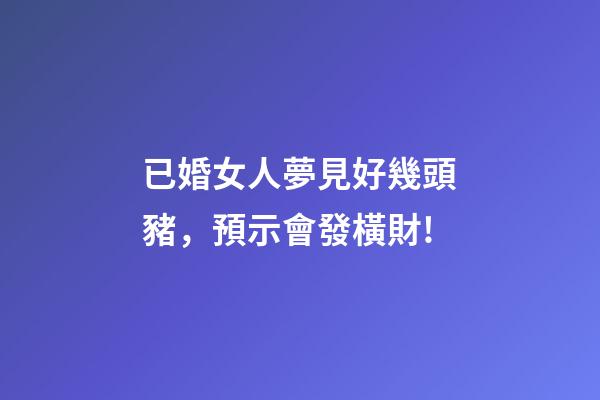 已婚女人夢見好幾頭豬，預示會發橫財!-第1張-觀點-玄機派