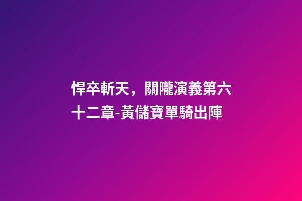 悍卒斬天，關隴演義第六十二章-黃儲寶單騎出陣-第1張-觀點-玄機派
