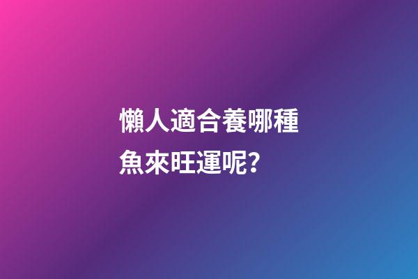 懶人適合養哪種魚來旺運呢？