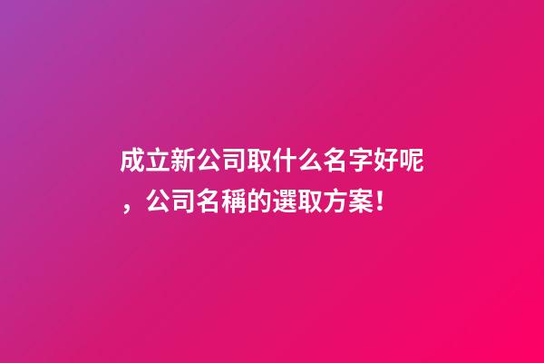 成立新公司取什么名字好呢，公司名稱的選取方案！