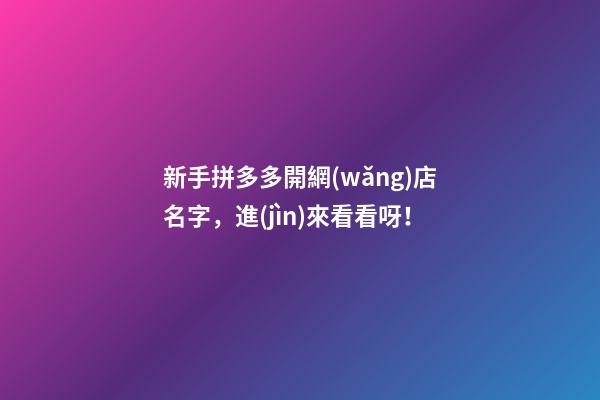 新手拼多多開網(wǎng)店名字，進(jìn)來看看呀！-第1張-店鋪起名-玄機派