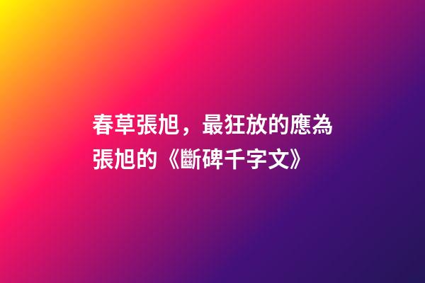 春草張旭，最狂放的應為張旭的《斷碑千字文》-第1張-觀點-玄機派
