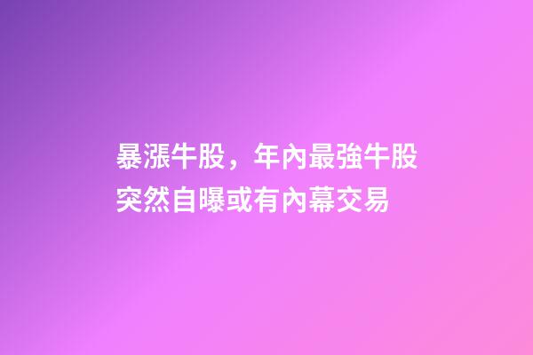 暴漲牛股，年內最強牛股突然自曝或有內幕交易-第1張-觀點-玄機派