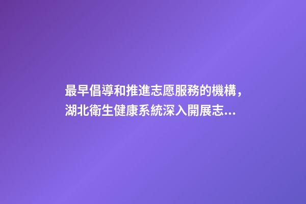 最早倡導和推進志愿服務的機構，湖北衛生健康系統深入開展志愿服務活動-第1張-觀點-玄機派