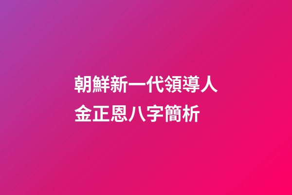 朝鮮新一代領導人金正恩八字簡析