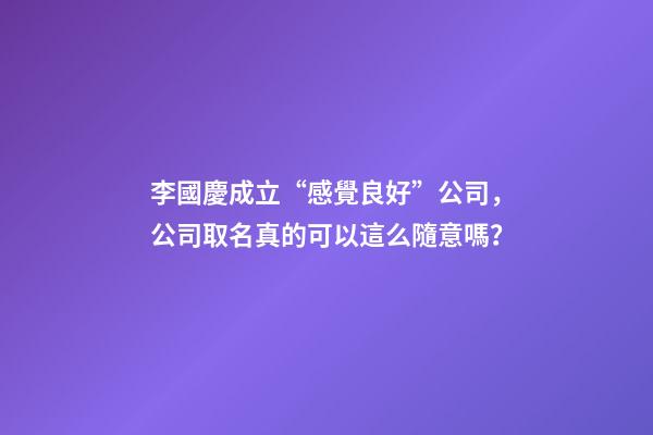 李國慶成立“感覺良好”公司，公司取名真的可以這么隨意嗎？-第1張-公司起名-玄機派