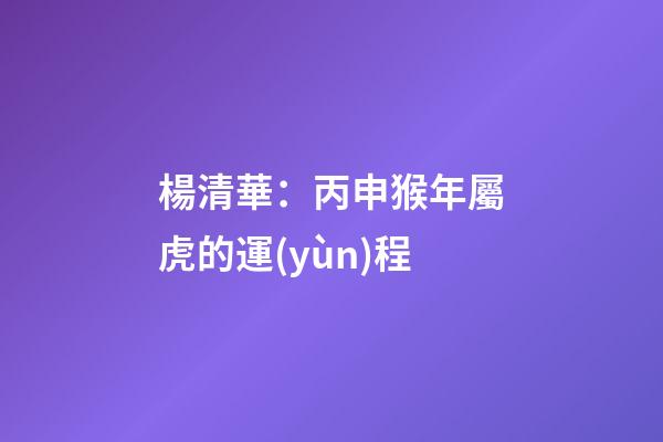 楊清華：丙申猴年屬虎的運(yùn)程