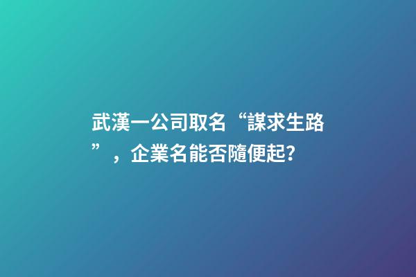 武漢一公司取名“謀求生路”，企業名能否隨便起？-第1張-公司起名-玄機派
