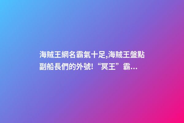 海賊王網名霸氣十足,海賊王盤點副船長們的外號!“冥王”霸氣-第1張-觀點-玄機派