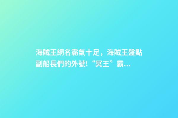 海賊王網名霸氣十足，海賊王盤點副船長們的外號!“冥王”霸氣-第1張-觀點-玄機派