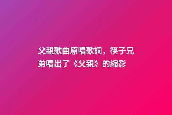 父親歌曲原唱歌詞，筷子兄弟唱出了《父親》的縮影-第1張-觀點-玄機派