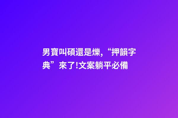 男寶叫碩還是爍,“押韻字典”來了!文案躺平必備-第1張-觀點-玄機派