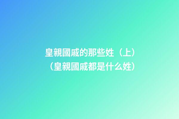 皇親國戚的那些姓（上）（皇親國戚都是什么姓）