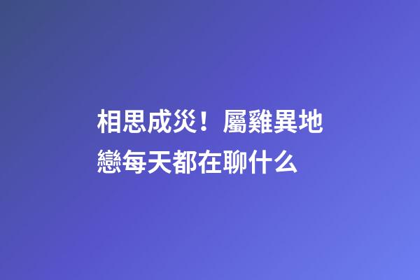 相思成災！屬雞異地戀每天都在聊什么