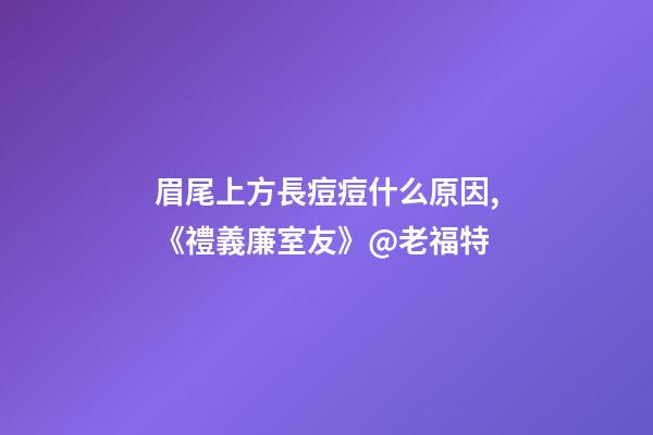眉尾上方長痘痘什么原因,《禮義廉室友》@老福特-第1張-觀點-玄機派