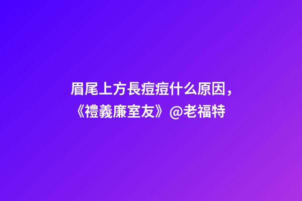 眉尾上方長痘痘什么原因，《禮義廉室友》@老福特-第1張-觀點-玄機派