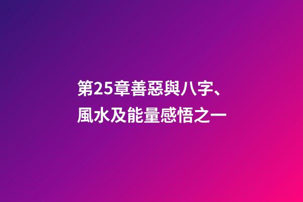 第25章善惡與八字、風水及能量感悟之一