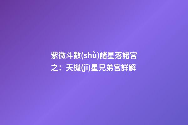 紫微斗數(shù)諸星落諸宮之：天機(jī)星兄弟宮詳解