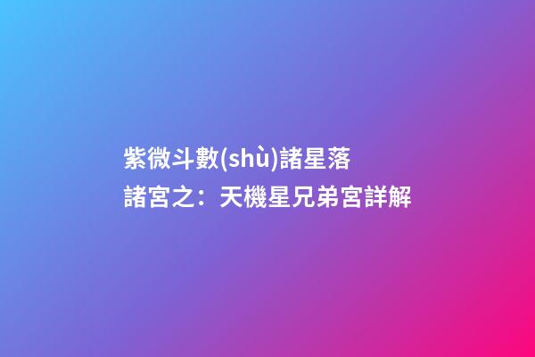 紫微斗數(shù)諸星落諸宮之：天機星兄弟宮詳解
