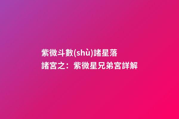 紫微斗數(shù)諸星落諸宮之：紫微星兄弟宮詳解